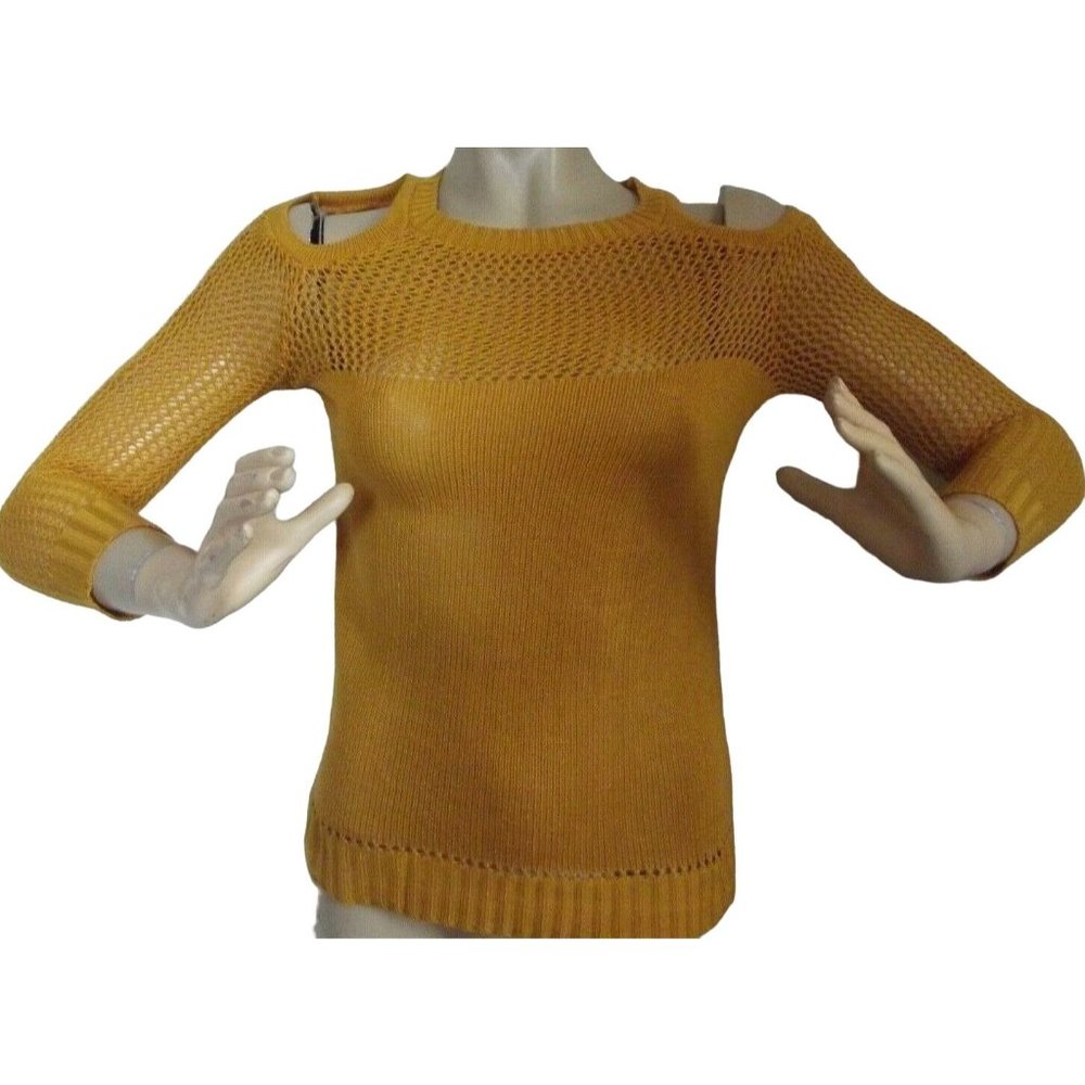 Serendipity Size X-Large Pretty Gold Cold Shoulder Sweater crochet knit xl